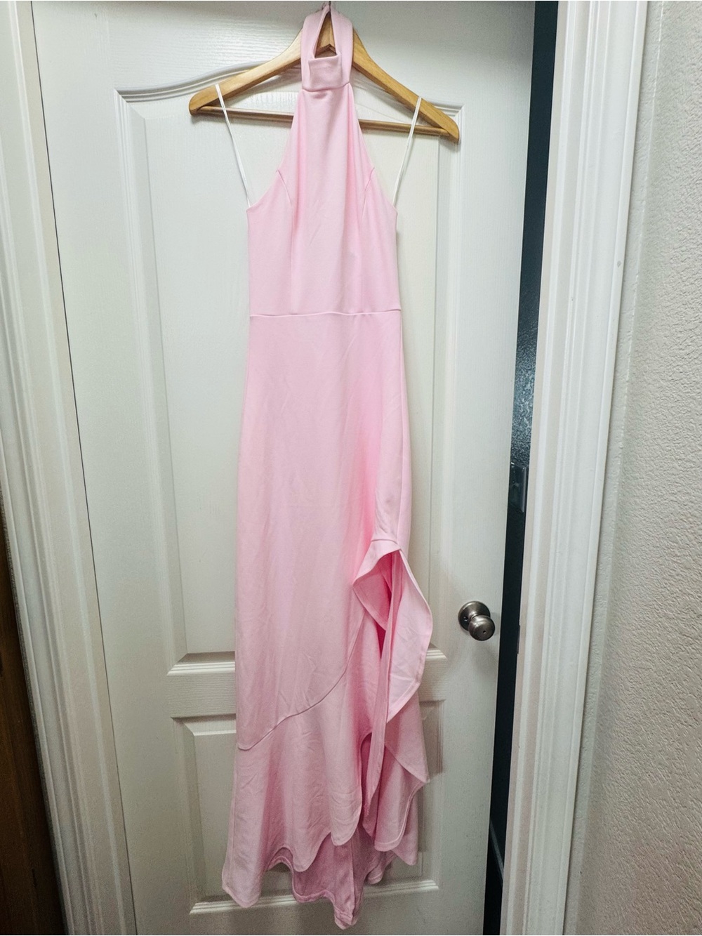 Lulu's Pale Pink Halter Ruffle Maxi Dress